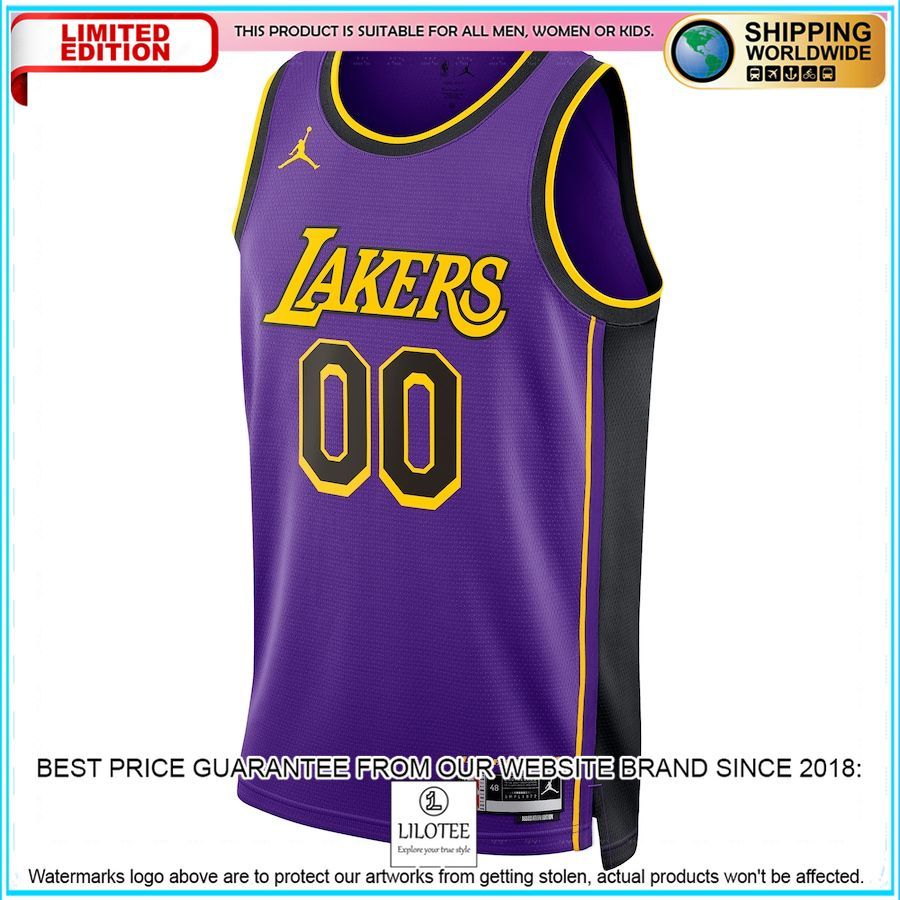 los angeles lakers jordan brand 2022 23 custom purple basketball jersey 2 187