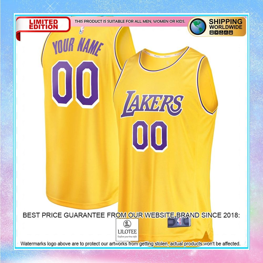 los angeles lakers youth 2018 19 custom gold basketball jersey 1 229