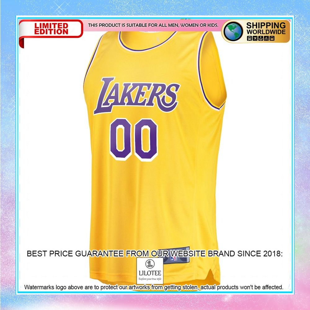 los angeles lakers youth 2018 19 custom gold basketball jersey 2 878