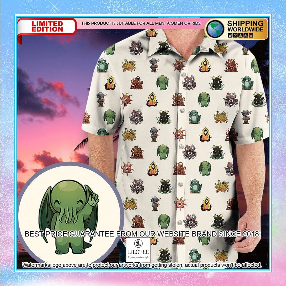 lovecraft demons cute h p lovecraft monsters pattern hawaiian shirt 1 456