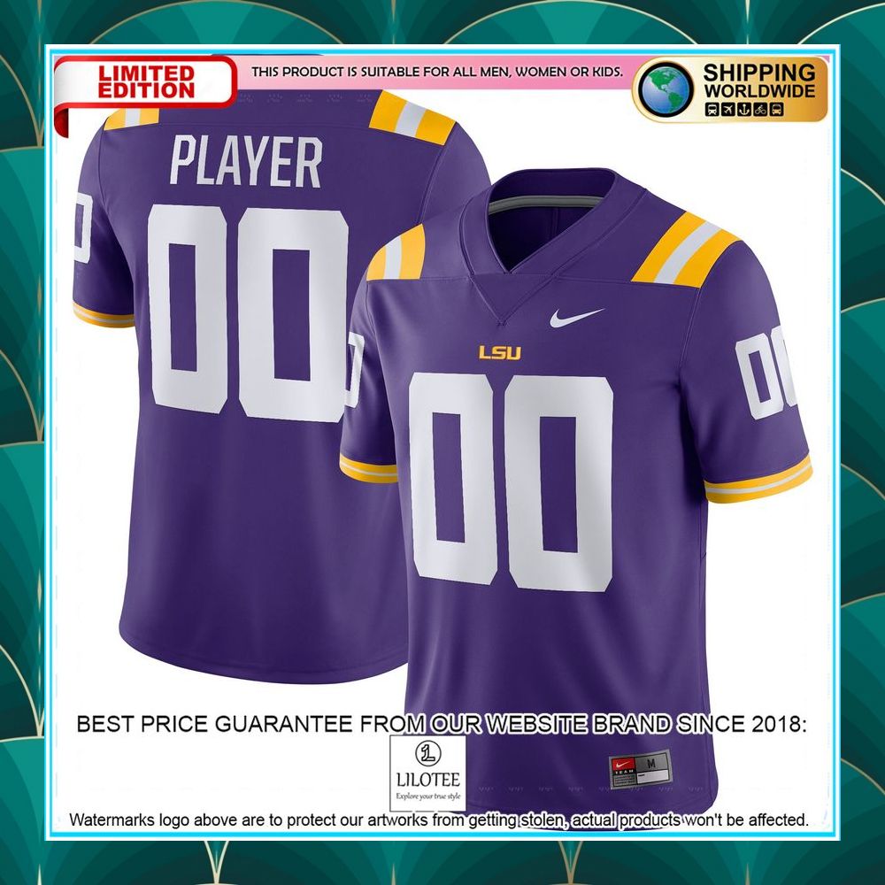 lsu tigers nike custom nil purple football jersey 1 924