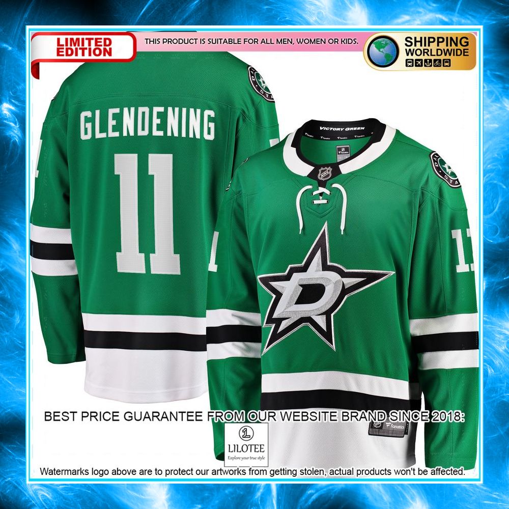 luke glendening dallas stars kelly green hockey jersey 1 877