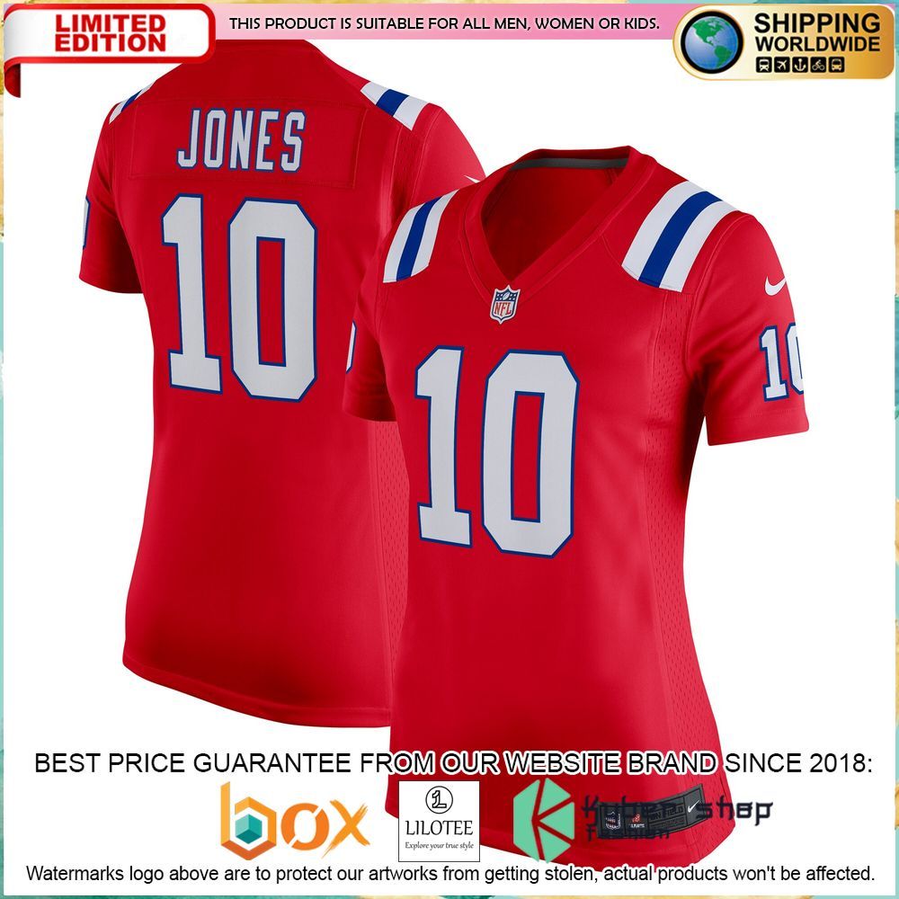 mac jones new england patriots nike womens alternate red football jersey 1 557