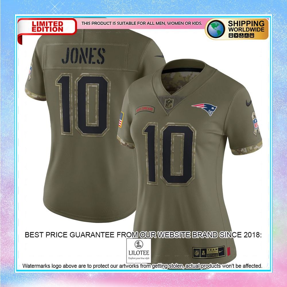 mac jones new england patriots womens 2022 salute to service limited jersey olive football jersey 1 294
