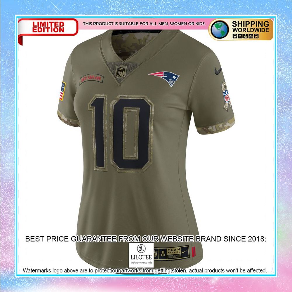 mac jones new england patriots womens 2022 salute to service limited jersey olive football jersey 2 744