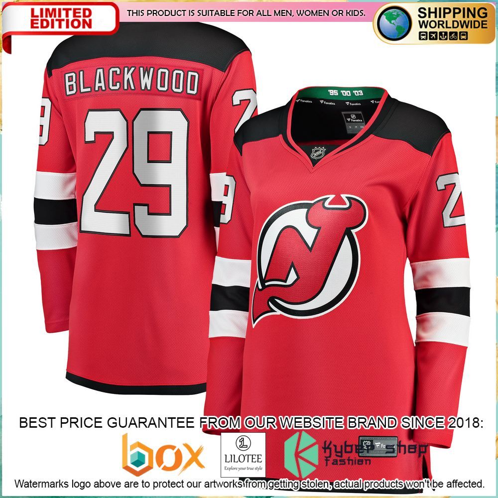 mackenzie blackwood new devils womens red hockey jersey 1 274