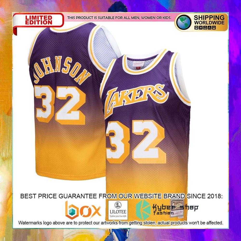 magic johnson los angeles lakers 1984 85 gold purple basketball jersey 1 966