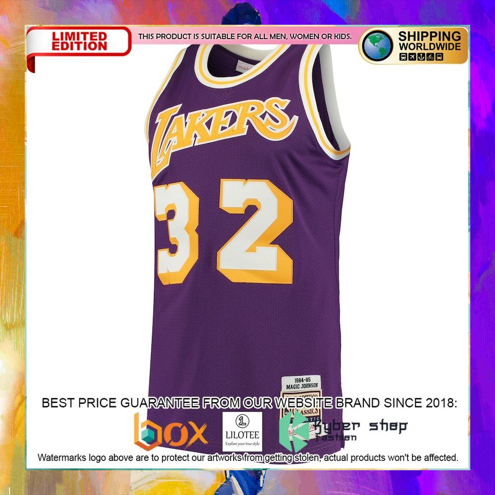 magic johnson los angeles lakers 1984 purple basketball jersey 2 719