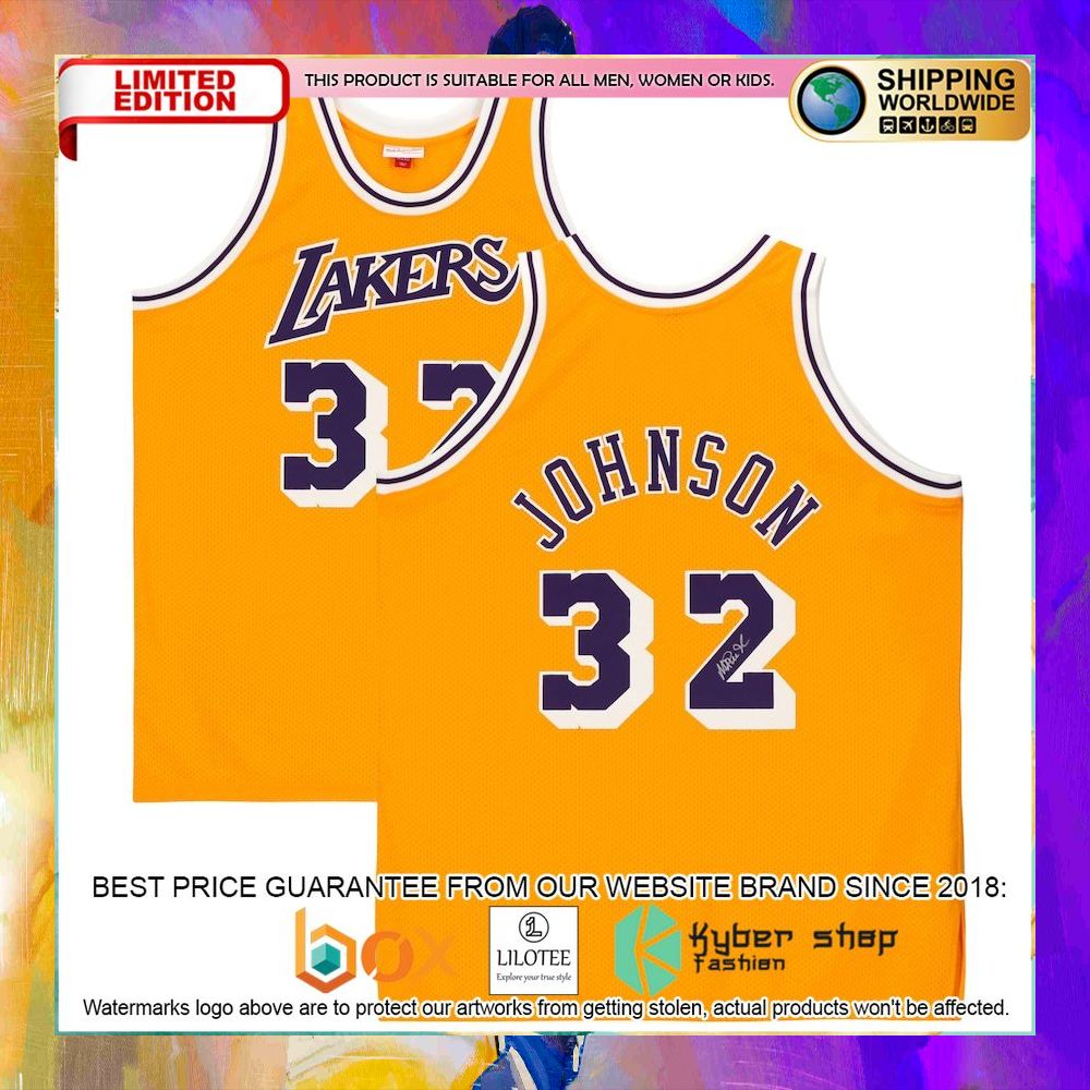 magic johnson los angeles lakers gold basketball jersey 1 140