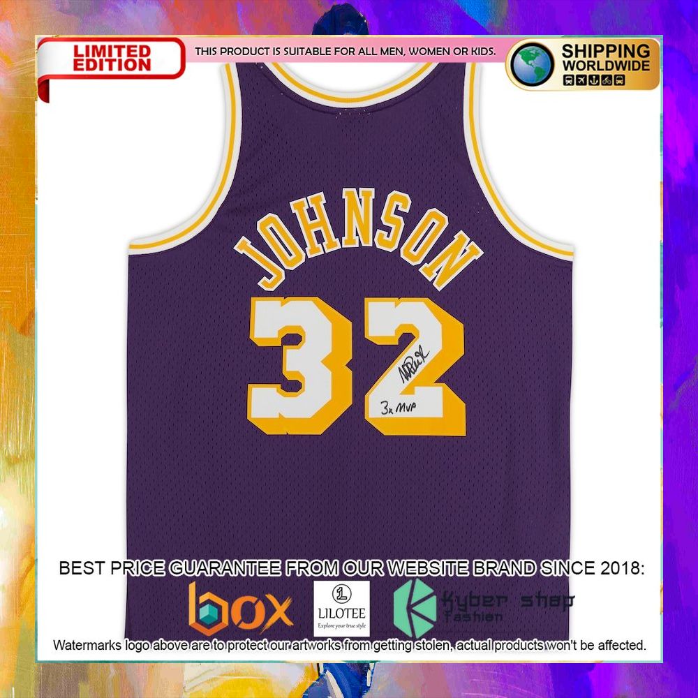 magic johnson los angeles lakers team purple basketball jersey 2 404