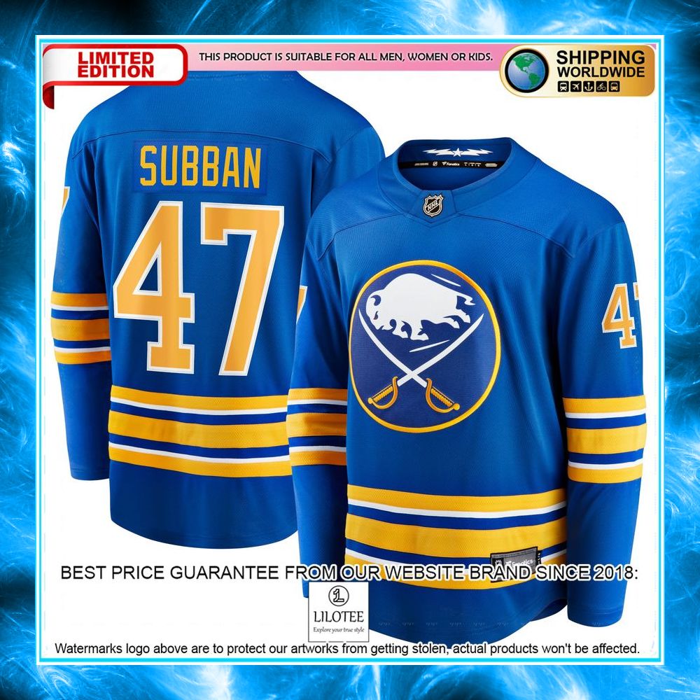 malcolm subban buffalo sabres royal hockey jersey 1 505