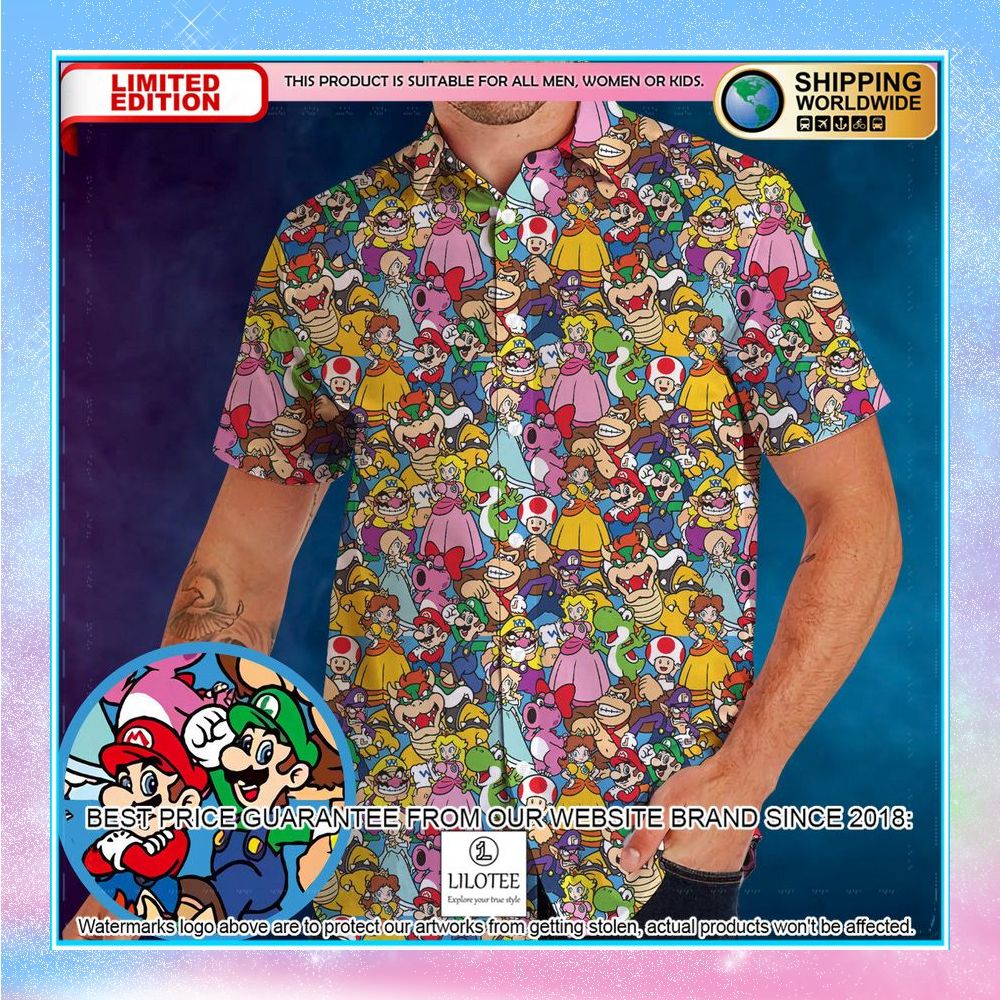 mario brothers colorful pattern hawaiian shirt 1 589