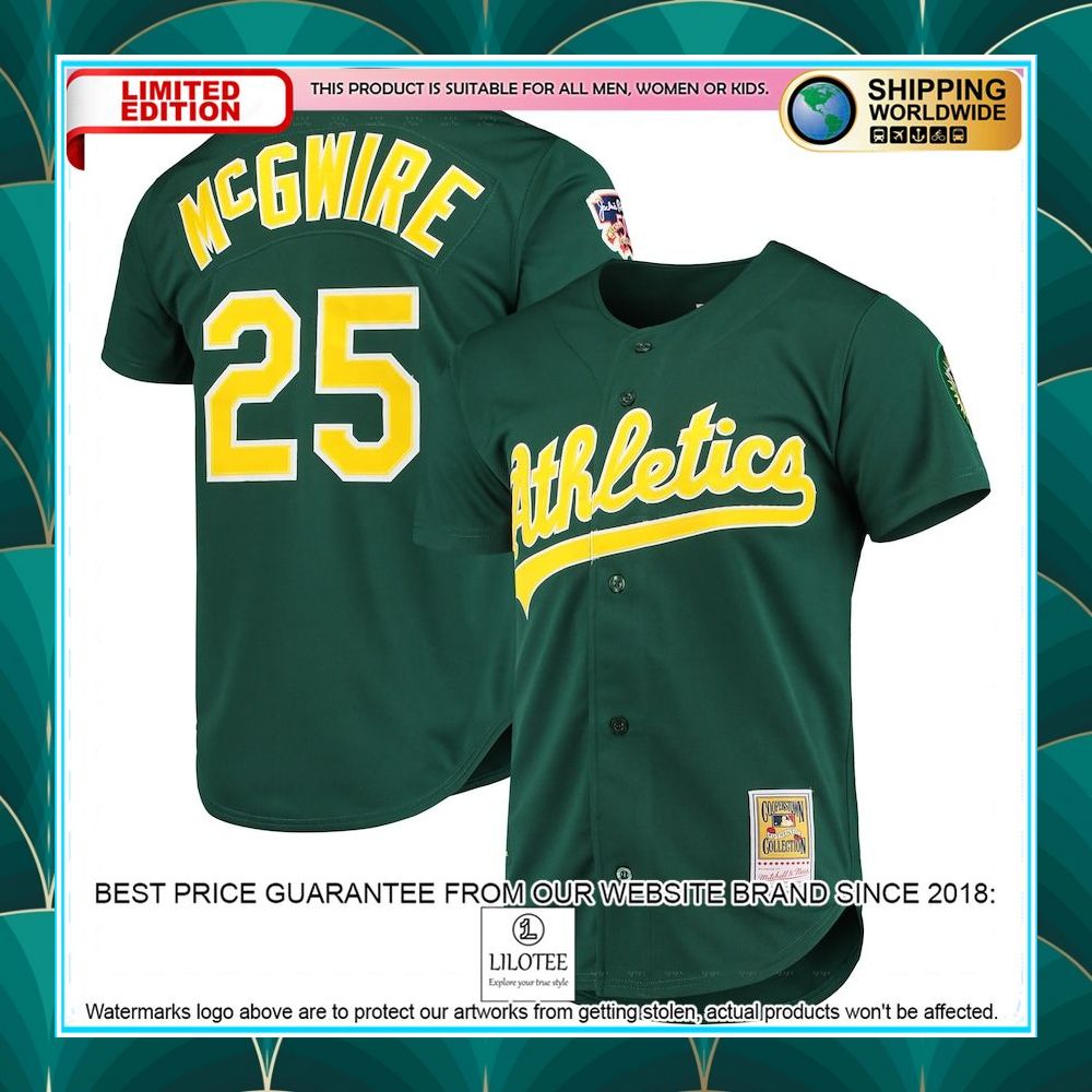 mark mcgwire oakland athletics mitchell ness 1997 cooperstown collection green baseball jersey 1 651