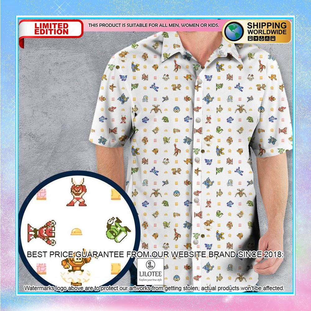 mega man pattern hawaiian shirt 1 130