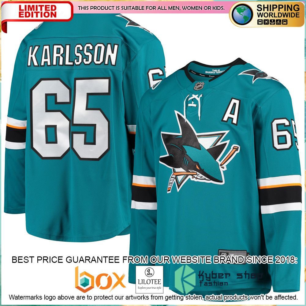 melker karlsson san jose sharks breakaway home teal hockey jersey 1 810