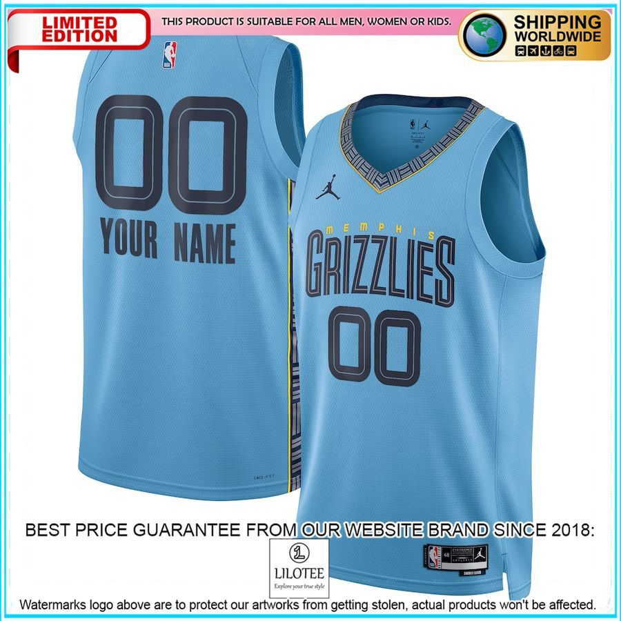memphis grizzlies jordan brand 2022 23 custom blue basketball jersey 1 724