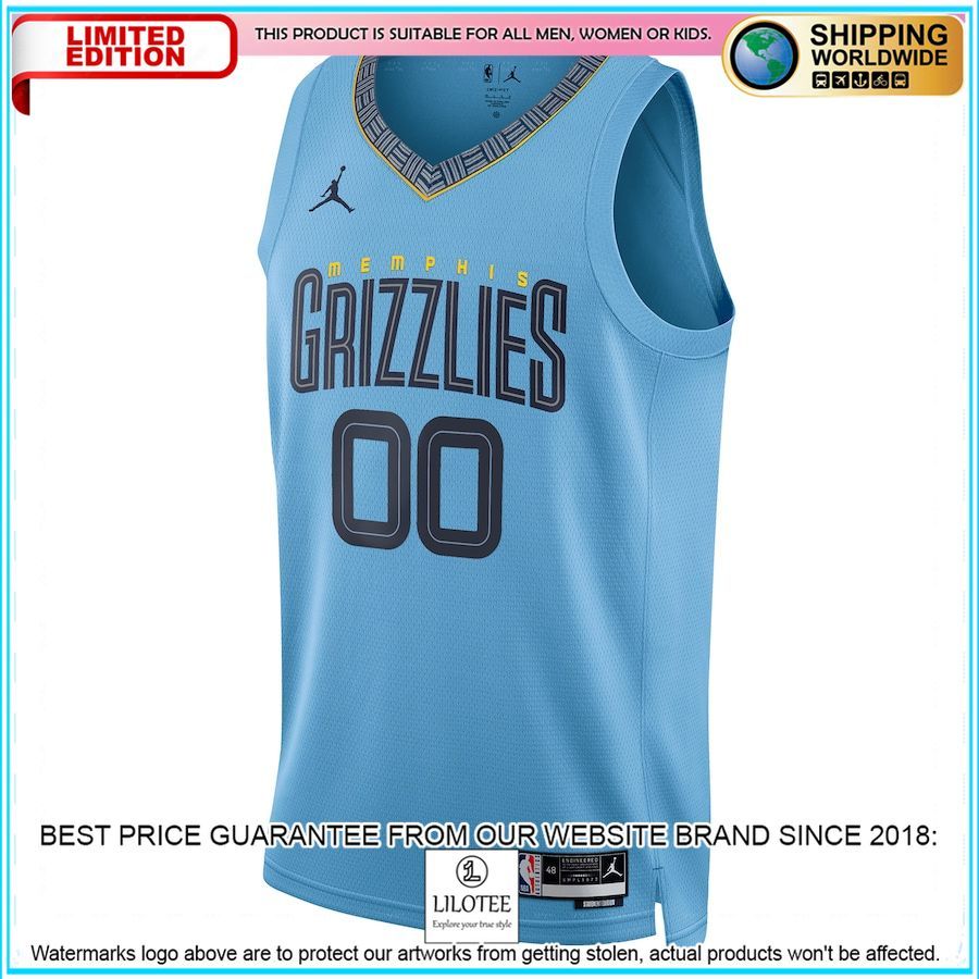 memphis grizzlies jordan brand 2022 23 custom blue basketball jersey 2 188