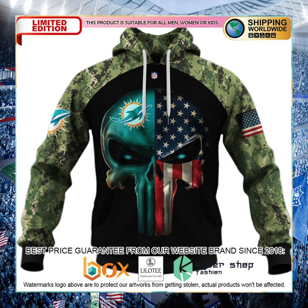 miami dolphins army camouflage american flag punisher skull hoodie shirt 1 162