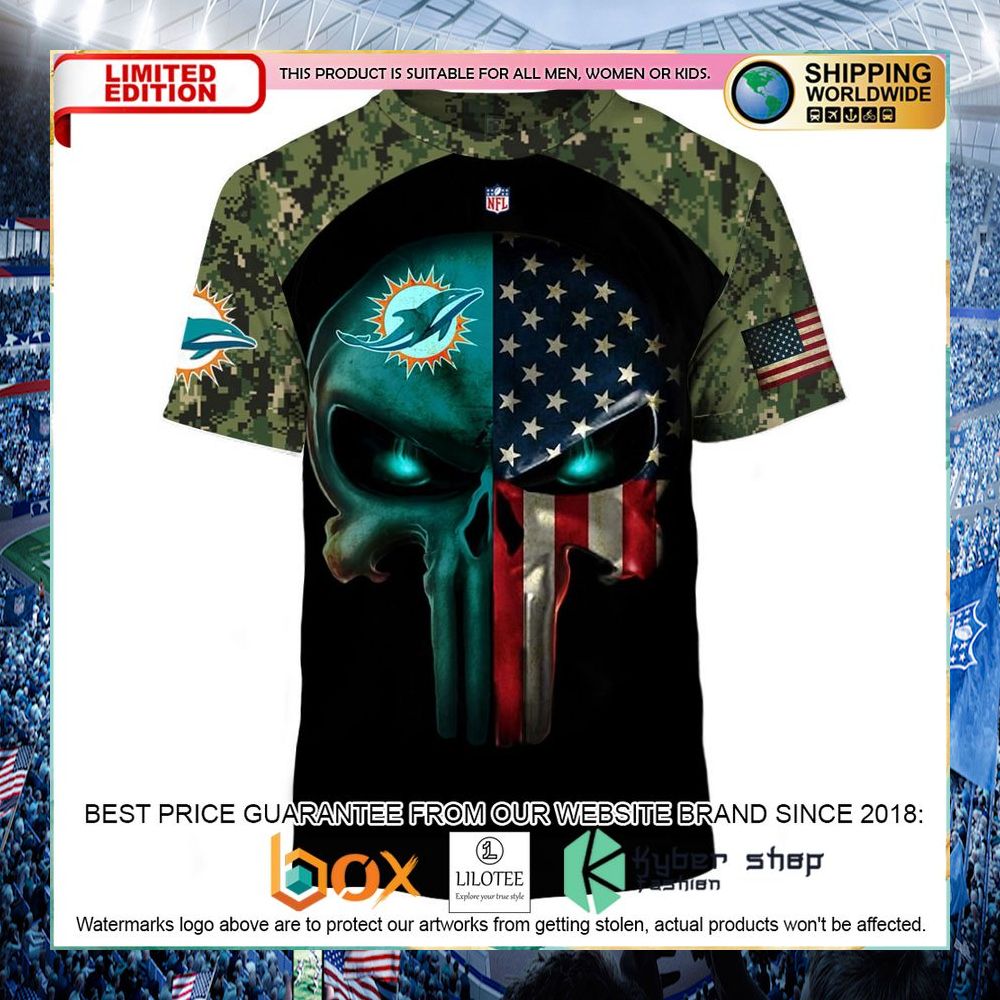miami dolphins army camouflage american flag punisher skull hoodie shirt 2 439