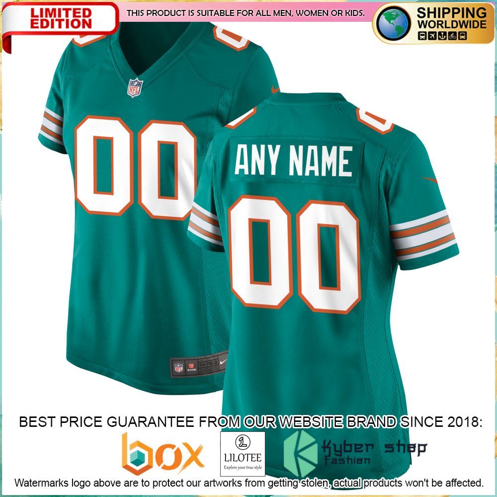 miami dolphins nike womens alternate custom aqua football jersey 1 368