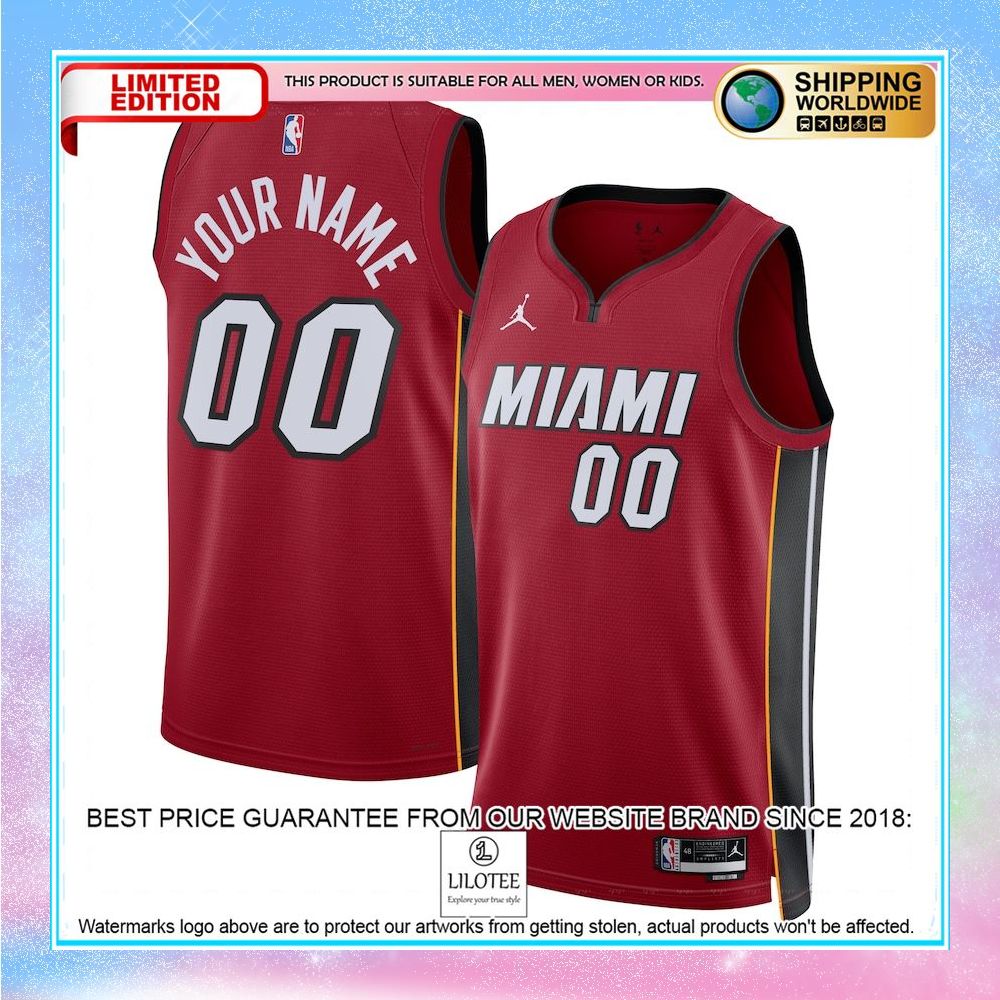 miami heat jordan brand unisex 2022 23 custom red basketball jersey 1 596