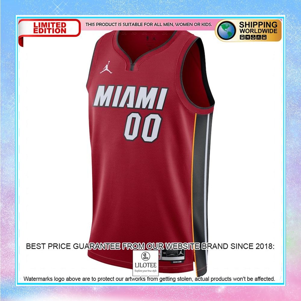 miami heat jordan brand unisex 2022 23 custom red basketball jersey 2 948