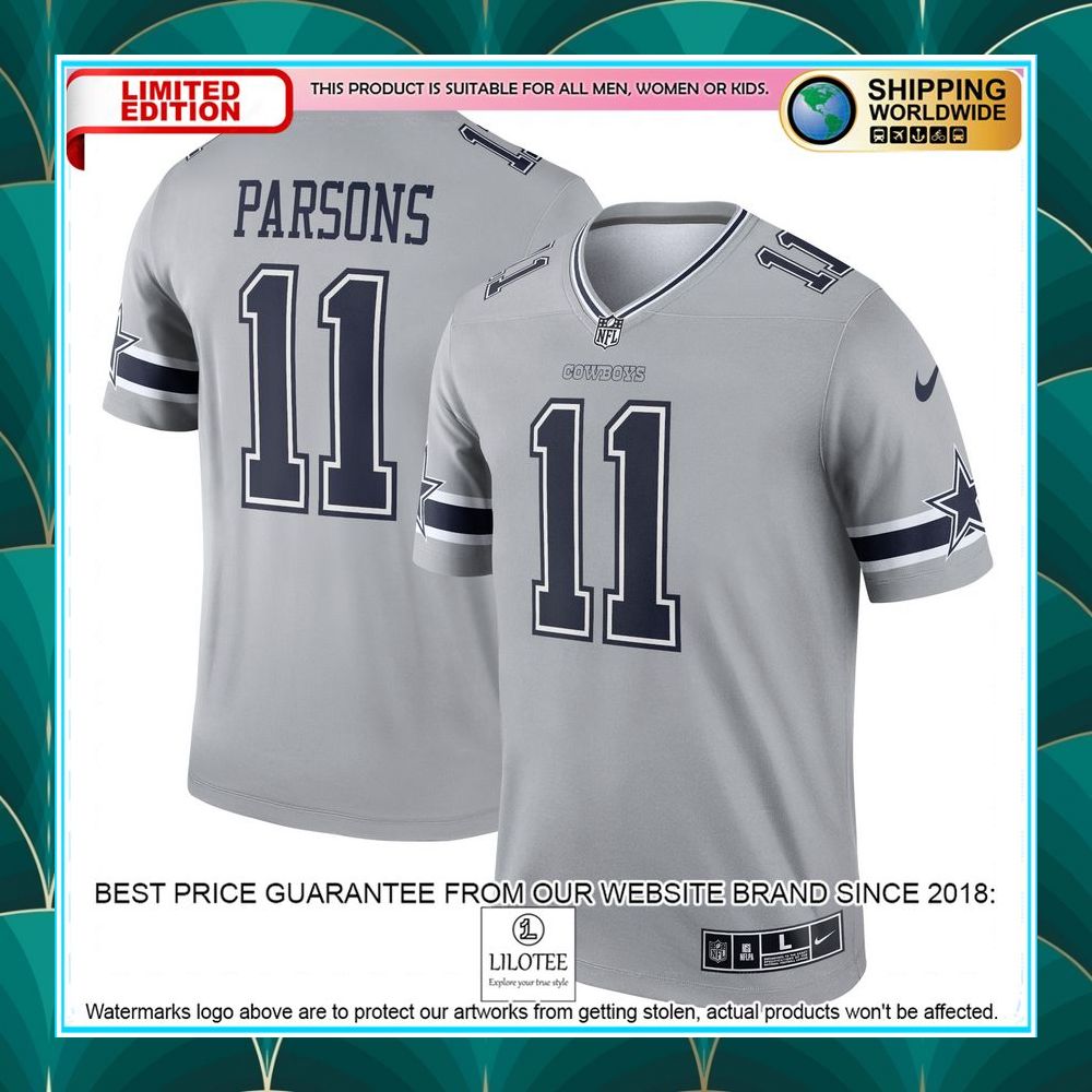 micah parsons dallas cowboys inverted legend gray football jersey 1 962