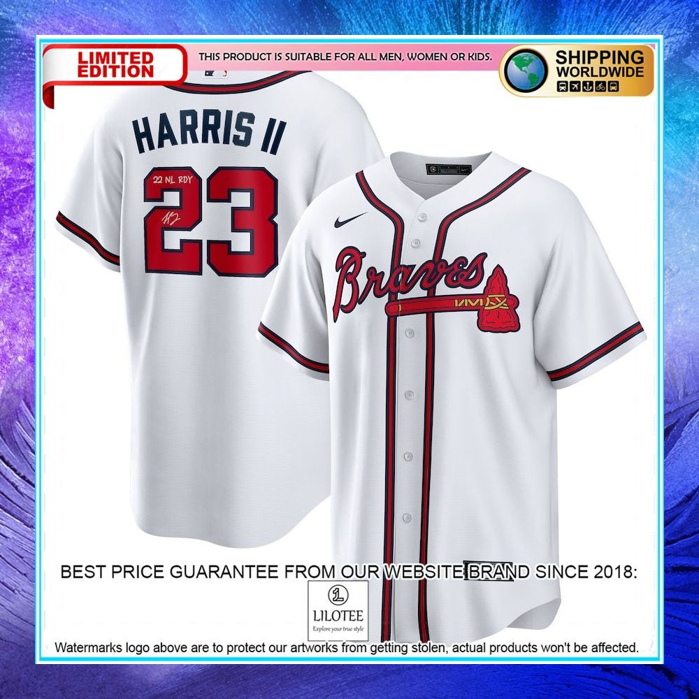 michael harris ii atlanta braves 2022 national league rookie of the year autographed white nike with 22 nl roy inscription baseball jersey 1 374
