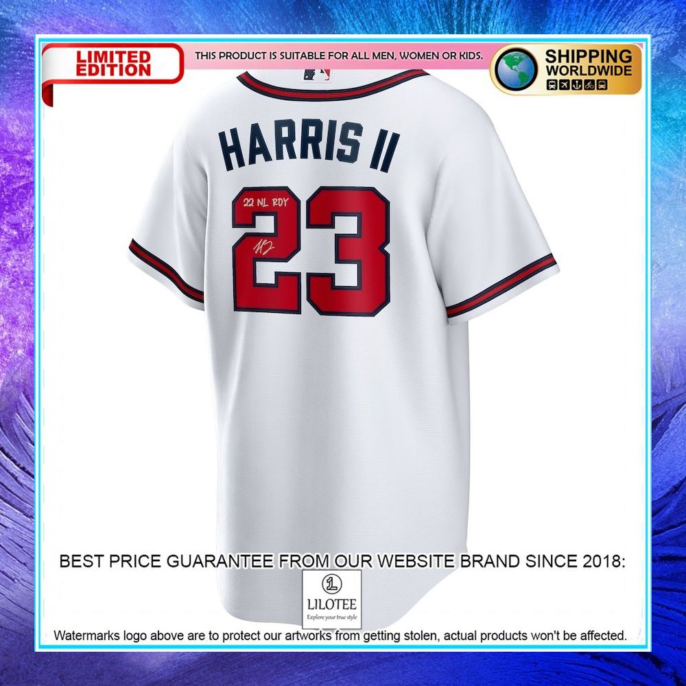michael harris ii atlanta braves 2022 national league rookie of the year autographed white nike with 22 nl roy inscription baseball jersey 2 194