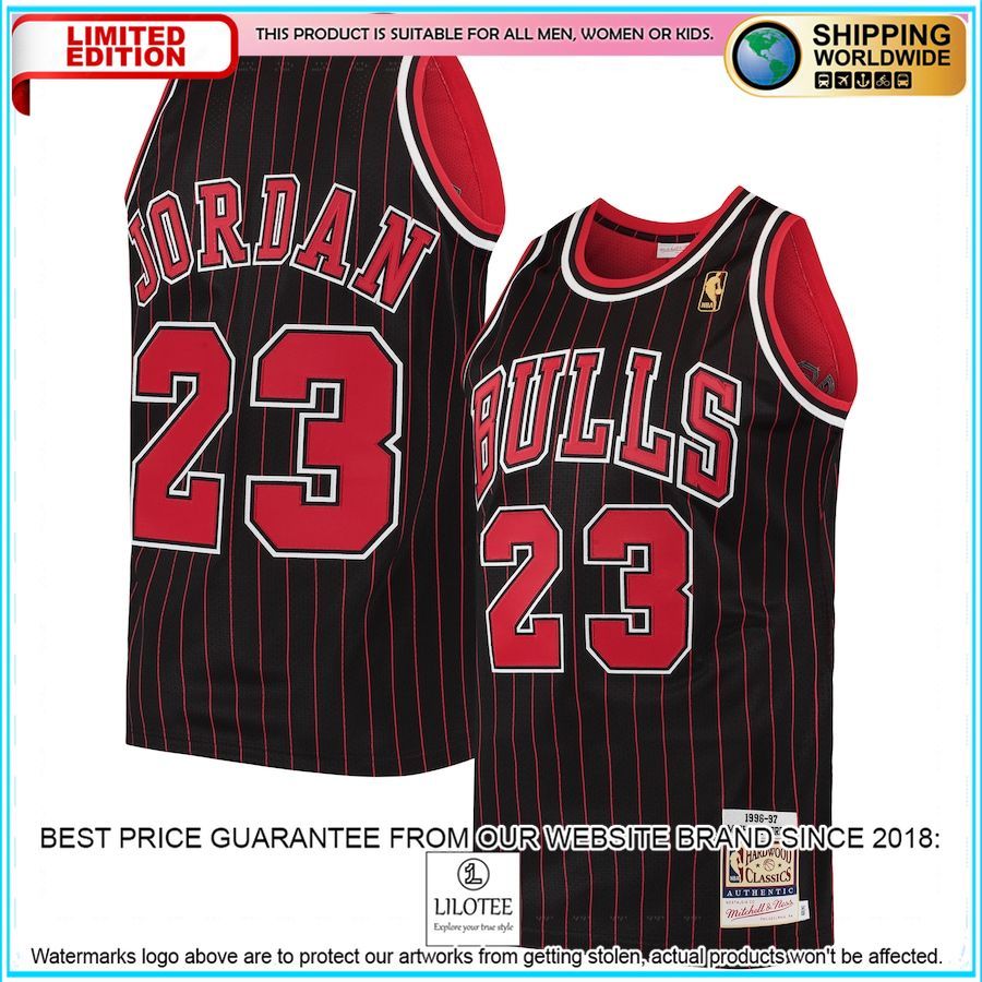 michael jordan chicago bulls mitchell ness 1996 hardwood classics authentic black basketball jersey 1 45