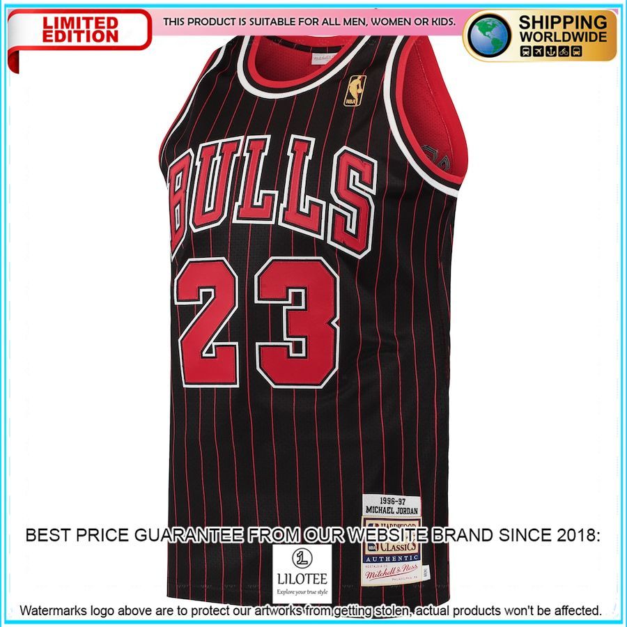michael jordan chicago bulls mitchell ness 1996 hardwood classics authentic black basketball jersey 2 619