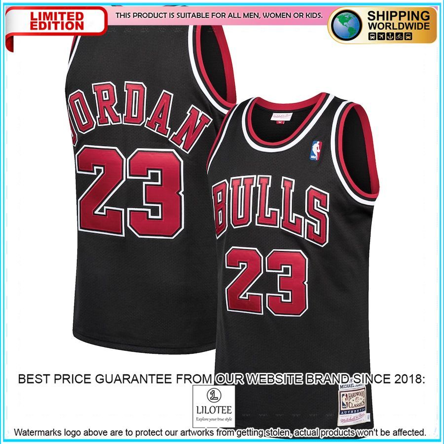 michael jordan chicago bulls mitchell ness 1997 98 hardwood classics authentic player black basketball jersey 1 876