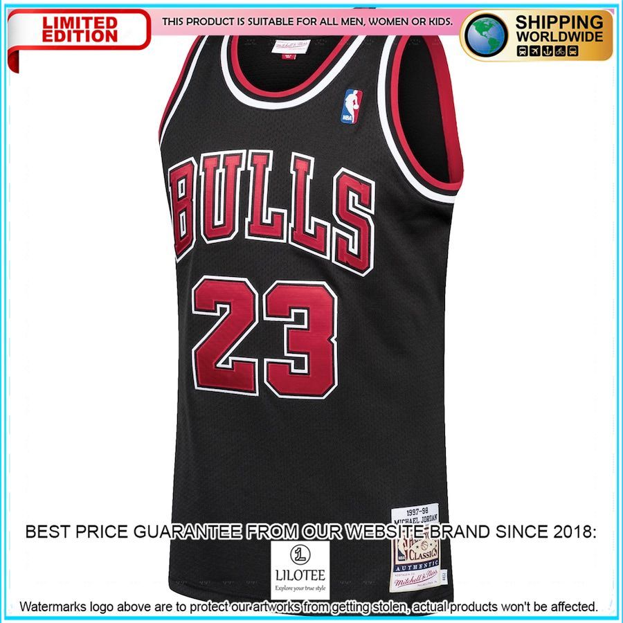 michael jordan chicago bulls mitchell ness 1997 98 hardwood classics authentic player black basketball jersey 2 774