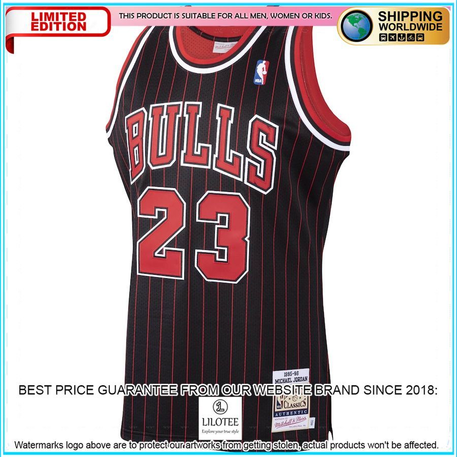 michael jordan chicago bulls mitchell ness hardwood classics 1995 96 authentic black basketball jersey 2 846