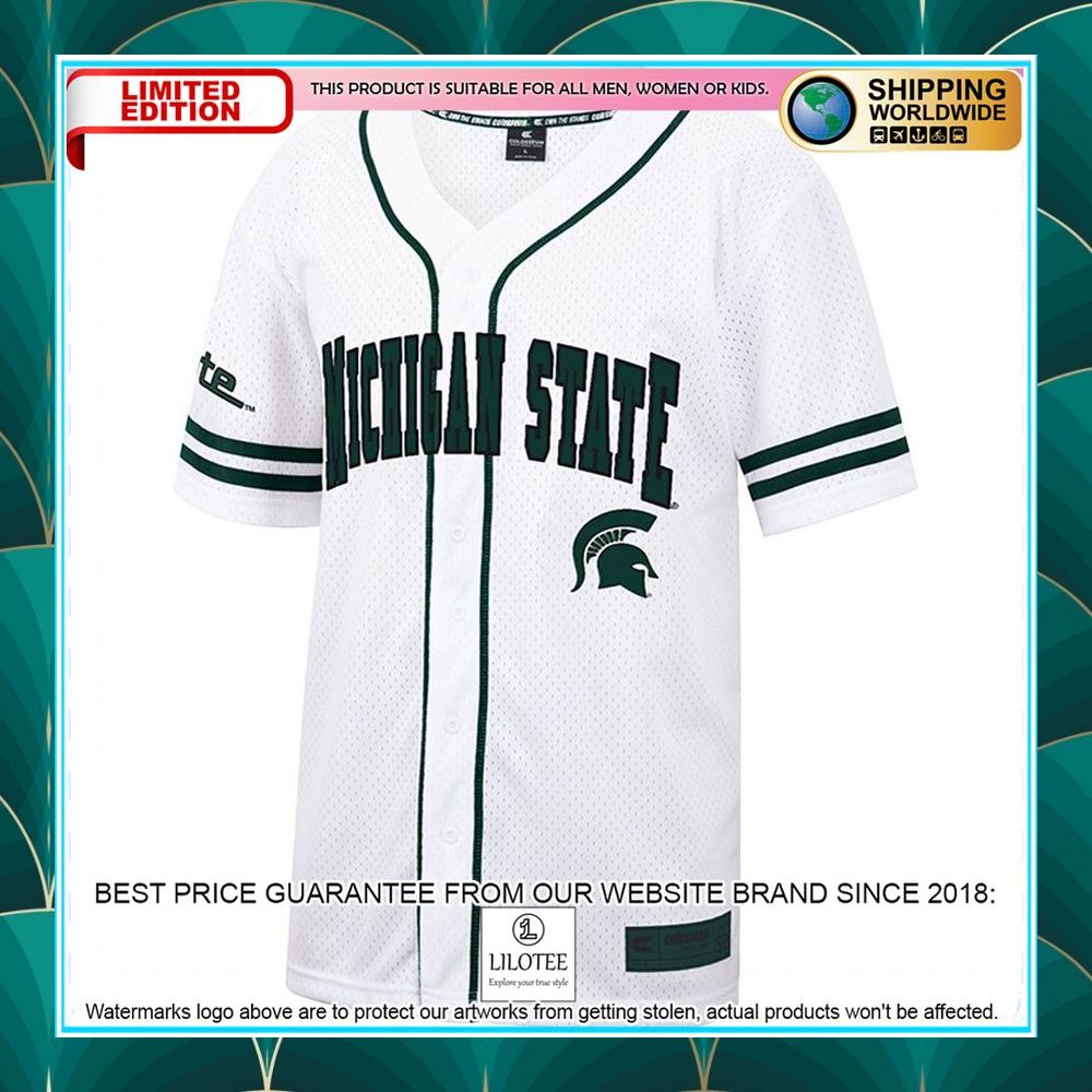 michigan state spartans white green baseball jersey 2 24