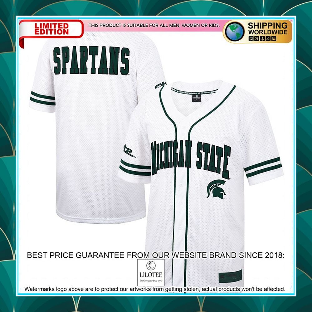 michigan state spartans white green baseball jersey 4 920