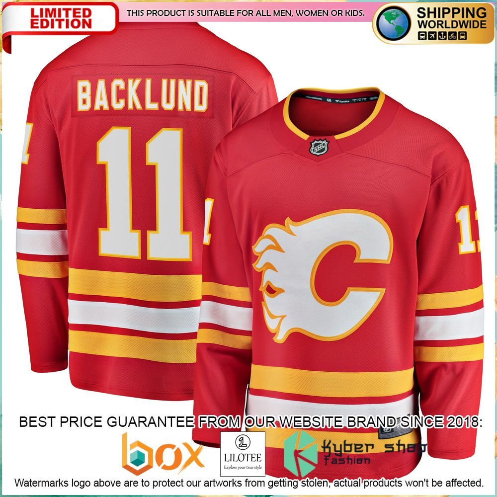 mikael backlund calgary flames red hockey jersey 1 809