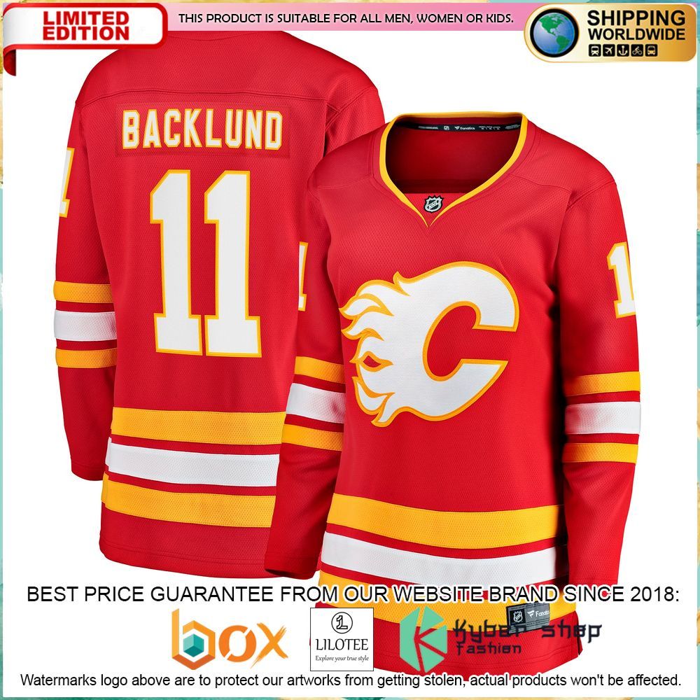 mikael backlund calgary flames womens red hockey jersey 1 538