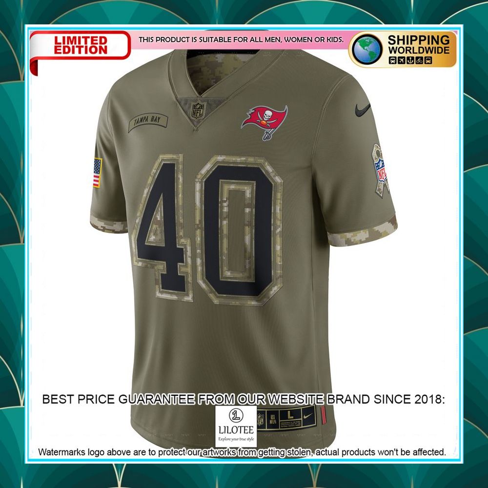 mike alstott tampa bay buccaneers 2022 salute to service retired olive football jersey 2 976