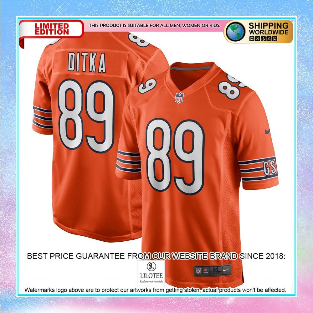 mike ditka chicago bears retired jersey orange football jersey 1 835