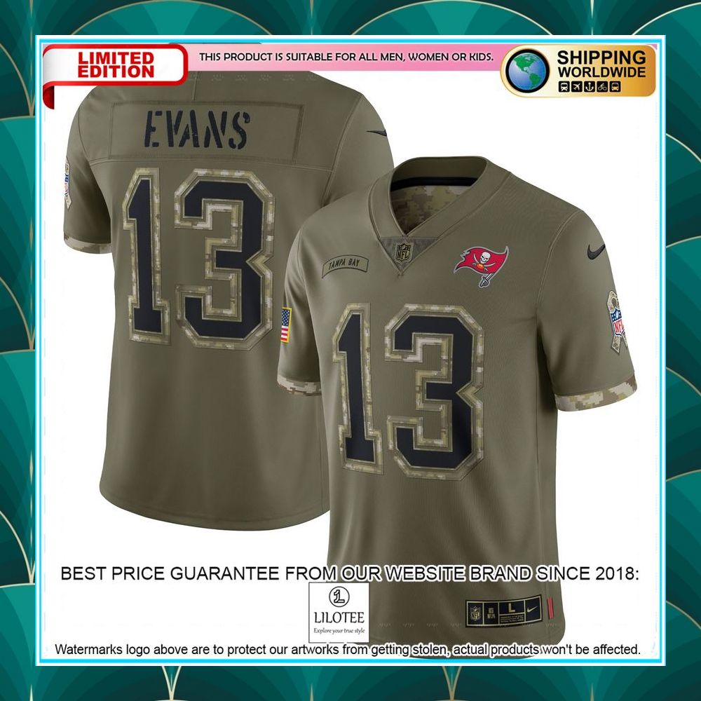 mike evans tampa bay buccaneers 2022 salute to service olive football jersey 1 287
