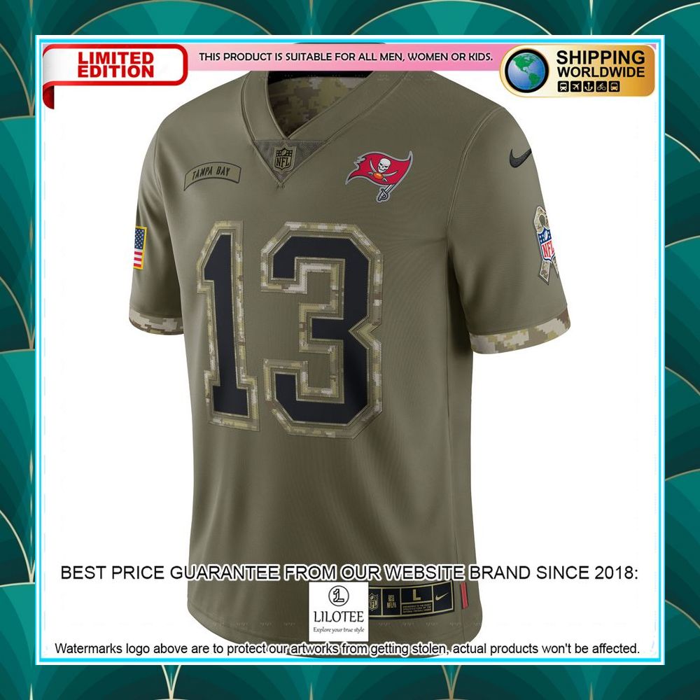 mike evans tampa bay buccaneers 2022 salute to service olive football jersey 2 125