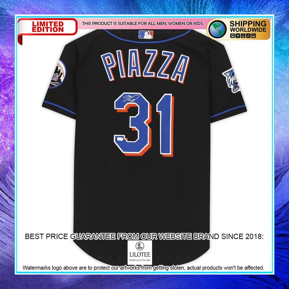 mike piazza new york mets autographed black mitchell and ness cooperstown collection 2000 world series baseball jersey 2 687