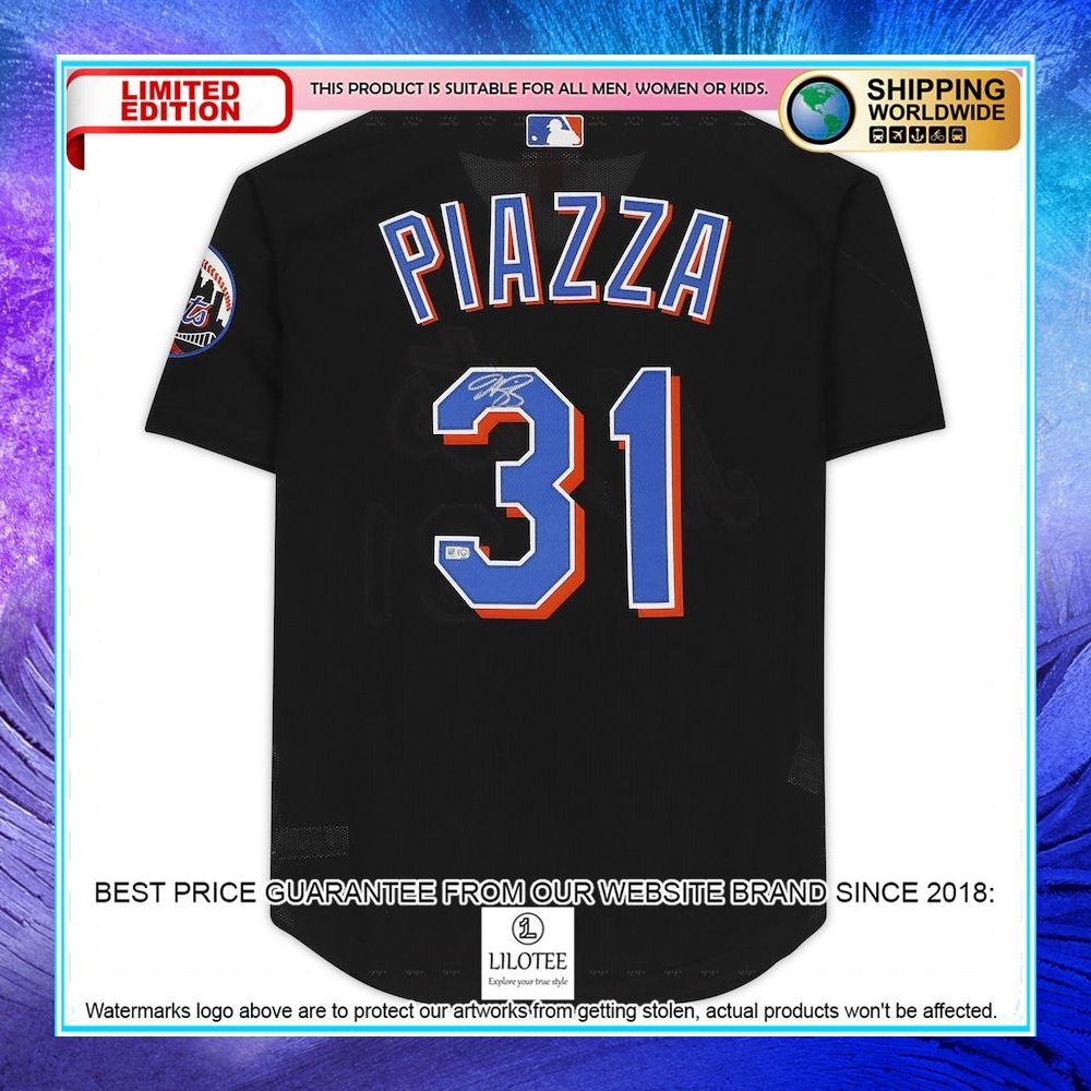 mike piazza new york mets autographed black mitchell and ness cooperstown collection batting practice baseball jersey 2 57