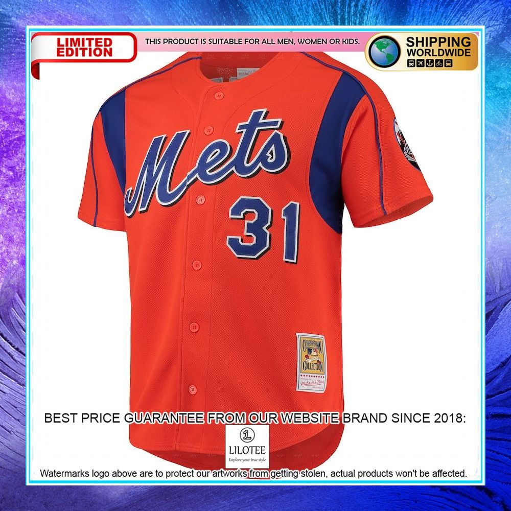 mike piazza new york mets mitchell and ness cooperstown collection mesh batting practice orange baseball jersey 2 555