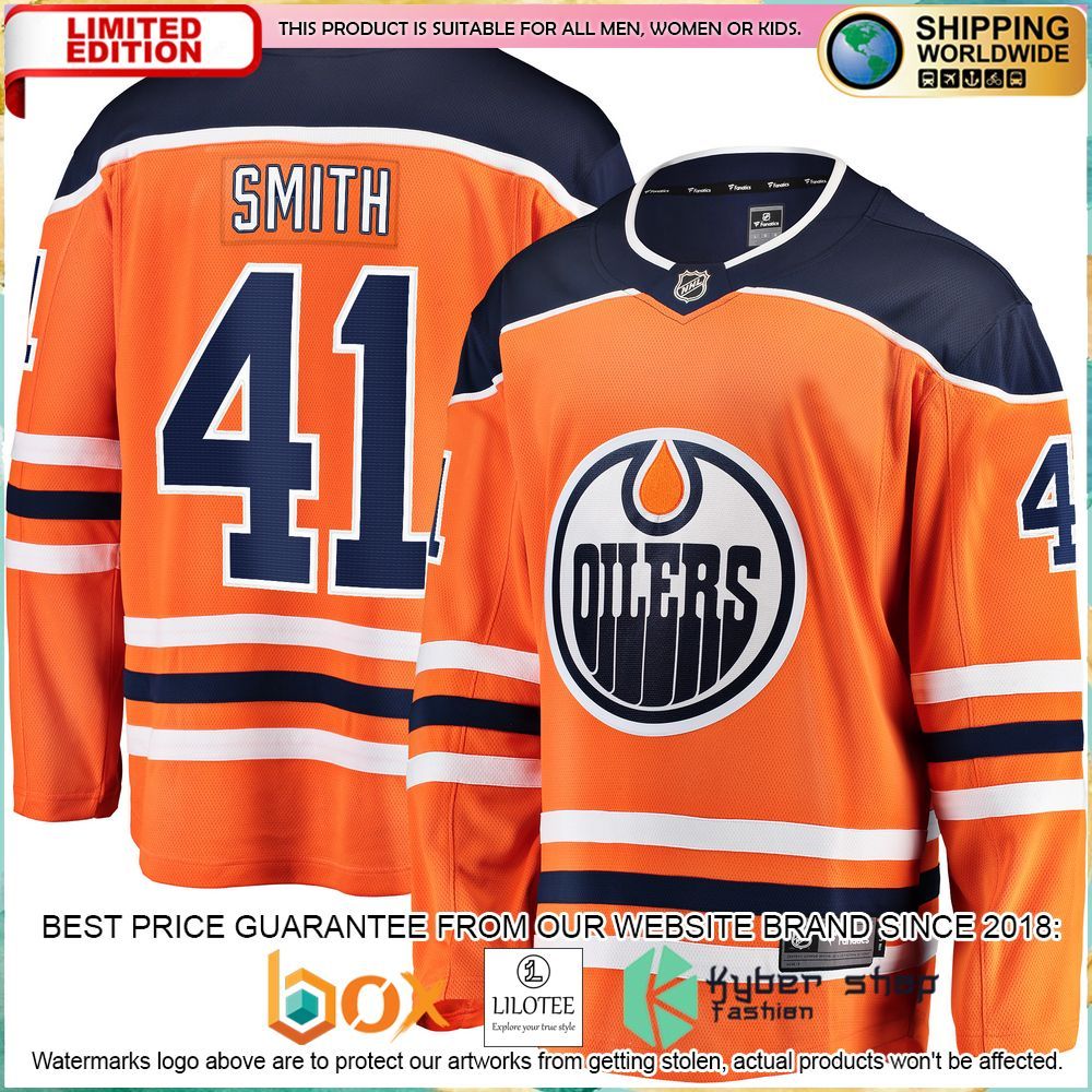 mike smith edmonton oilers team color orange hockey jersey 1 429