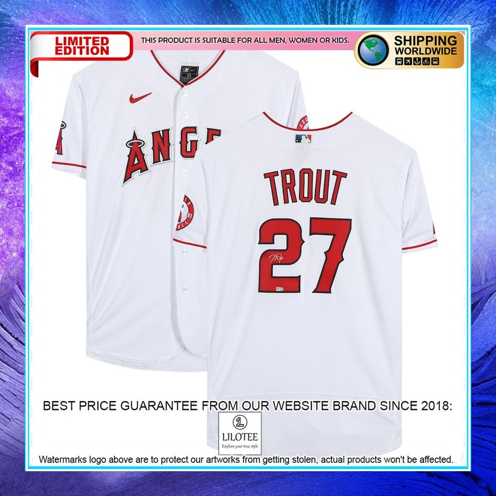 mike trout los angeles angels autographed white nike baseball jersey 1 760