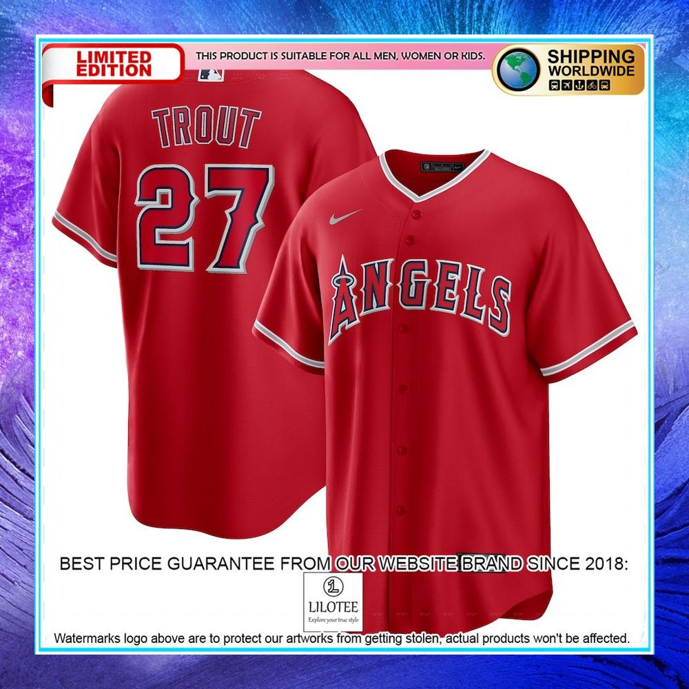 mike trout los angeles angels nike alternate player name red baseball jersey 1 585