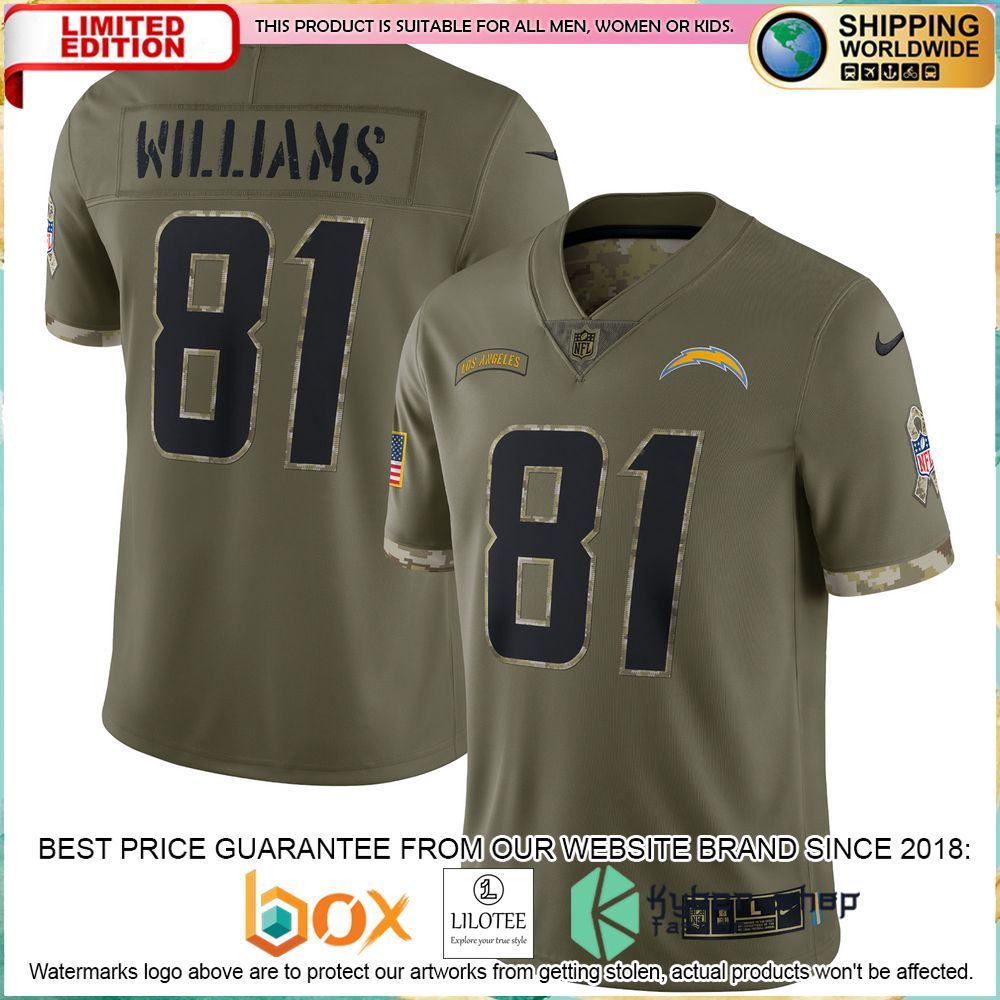 mike williams los angeles chargers nike 2022 salute to service olive football jersey 1 785