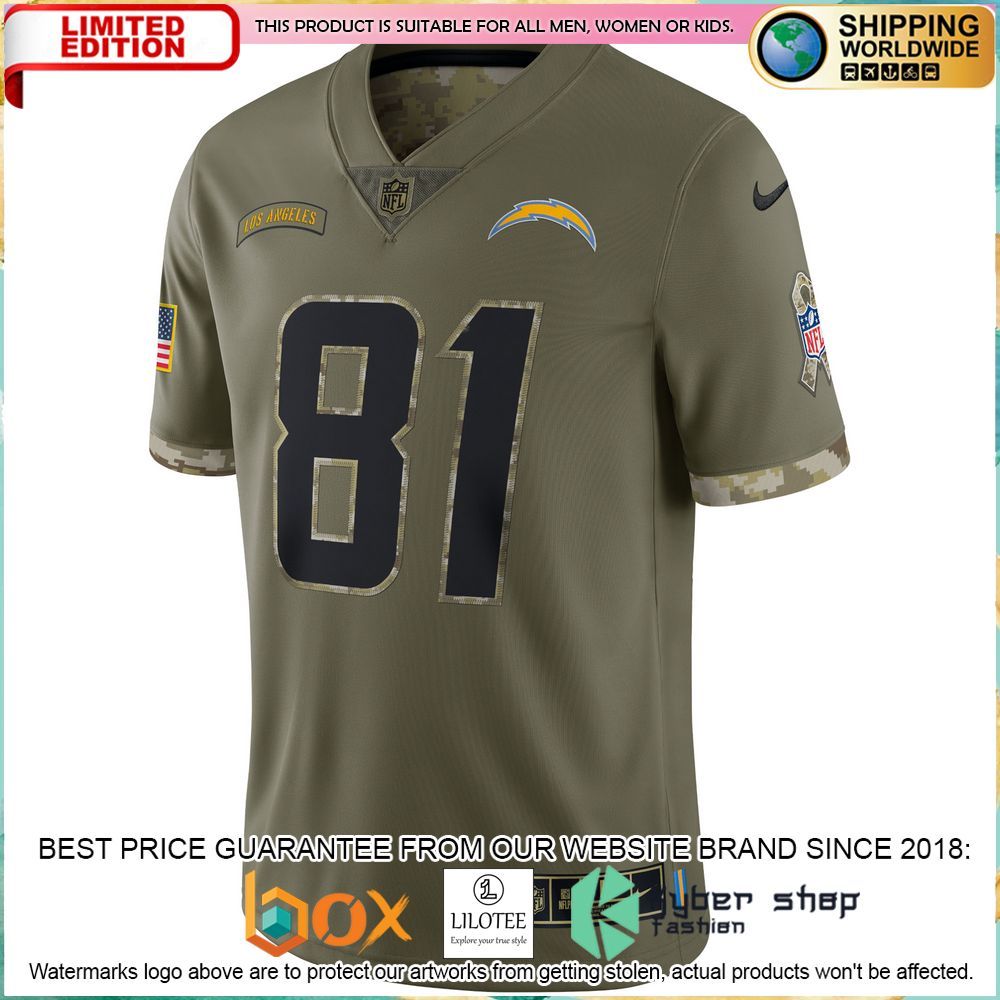 mike williams los angeles chargers nike 2022 salute to service olive football jersey 2 359